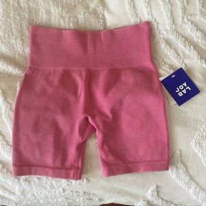JoyLab Pink Rib Knit Seamless High Waisted Biker Shorts
